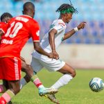 Enoch Morisson dribbles the ball past ulinzi players at ulinzi complex