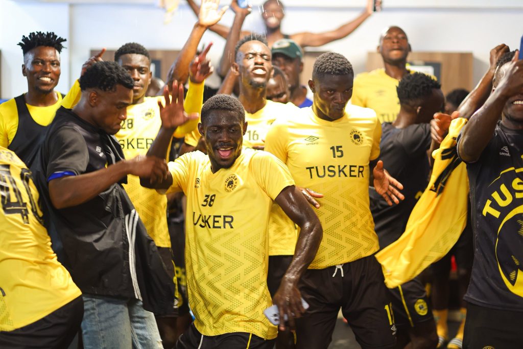 Tusker fc players celebrating after mozzartbet cup semi-final win over Kcb fc at nyayo stadium