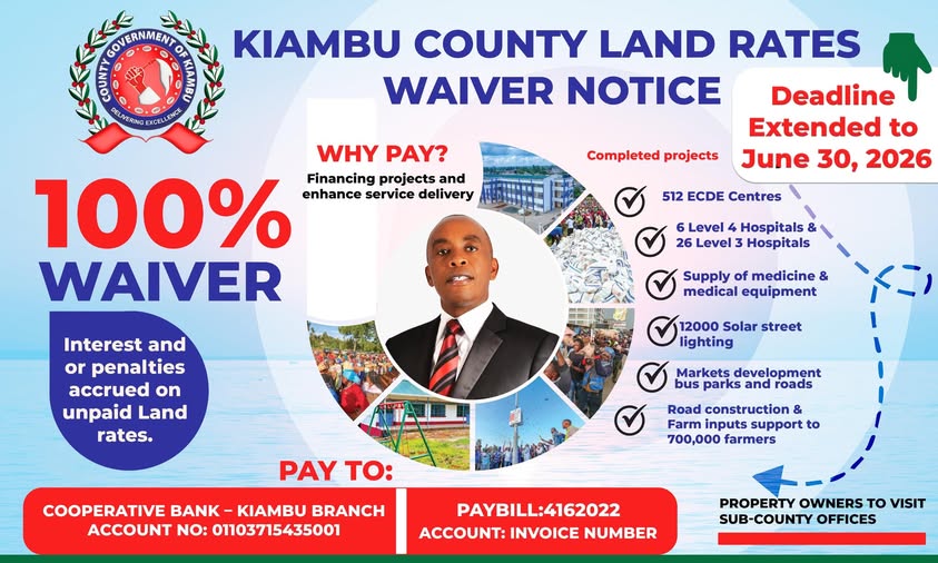 Kiambu Extends Land Rates Waiver Deadline to June 30